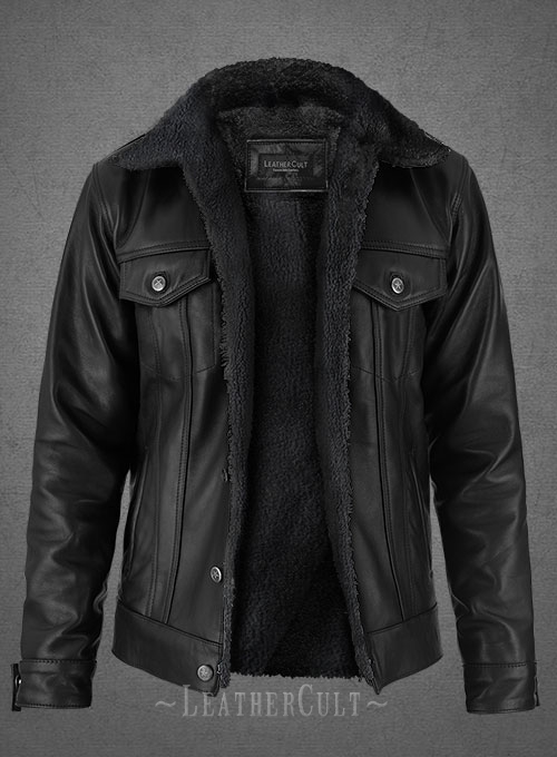 Black Sherpa Leather Jacket - Click Image to Close