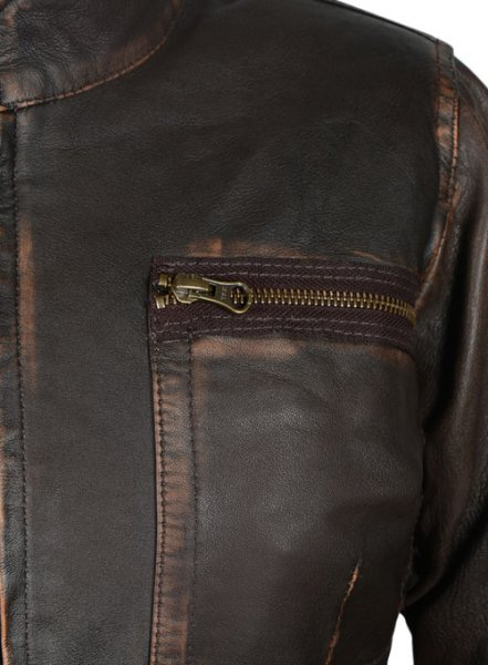 (image for) Rubbed Dark Brown Washed Alicia 88 Minutes Leather Jacket