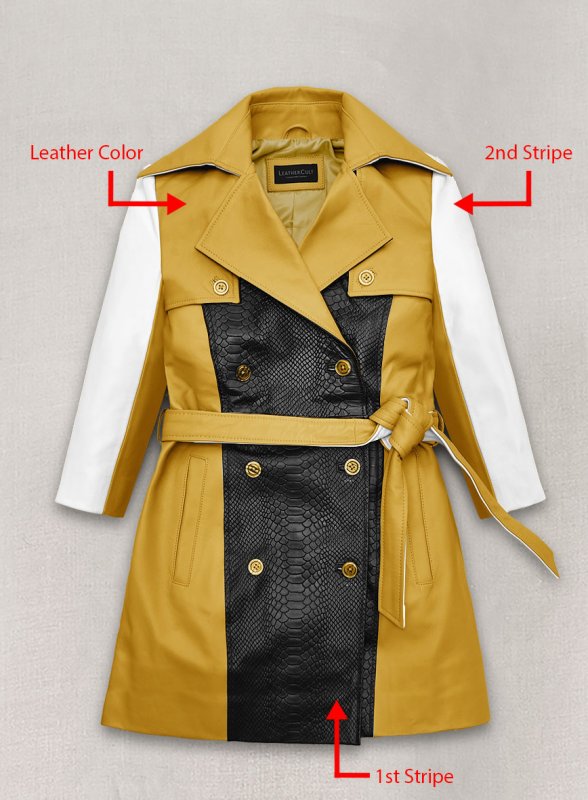 (image for) Color Contrast Leather Trench Coat - Click Image to Close