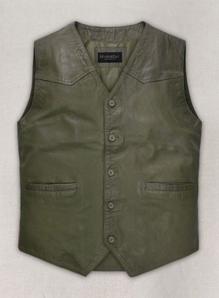 Basicallo Green Washed and Wax Leather Vest # 301