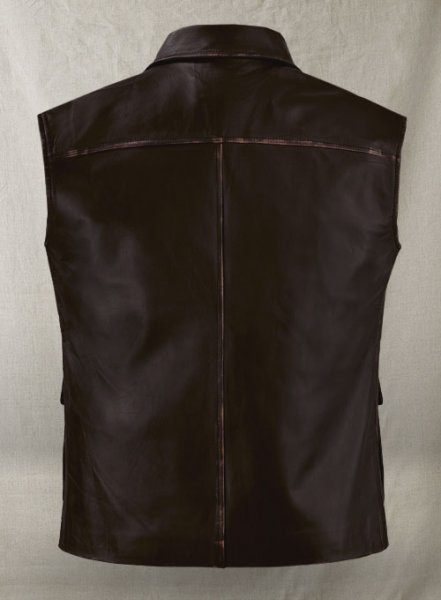 Rubbed Dark Brown Sean Connery Leather Vest