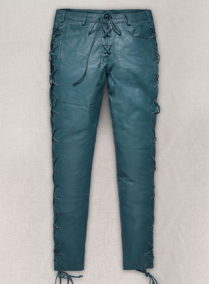 (image for) Soft Prussian Blue Washed & Wax Leather Pants #515