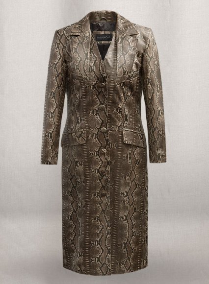 Dark Brown Python Chelsea Leather Long Coat