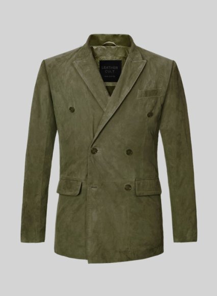 Woodland Green Suede Double Breasted Blazer