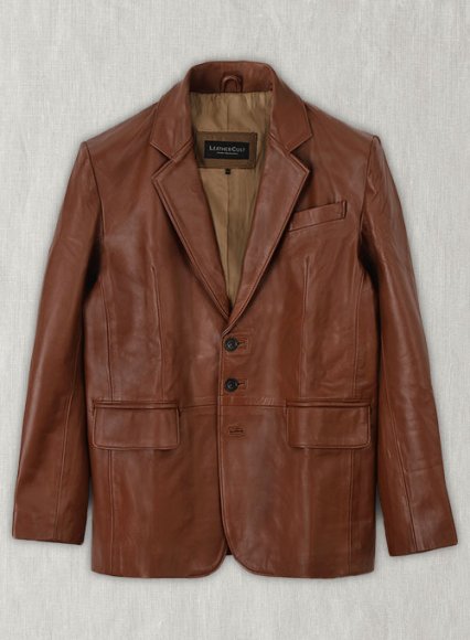 Tan Brown Leather Blazer - 46 Long Tan Brown Leather Blazer - 46 Long