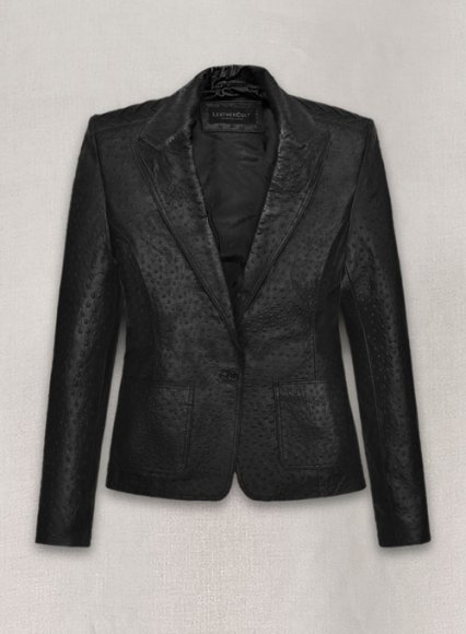 Black Ostrich Eva Mendes Ghost Rider Leather Blazer