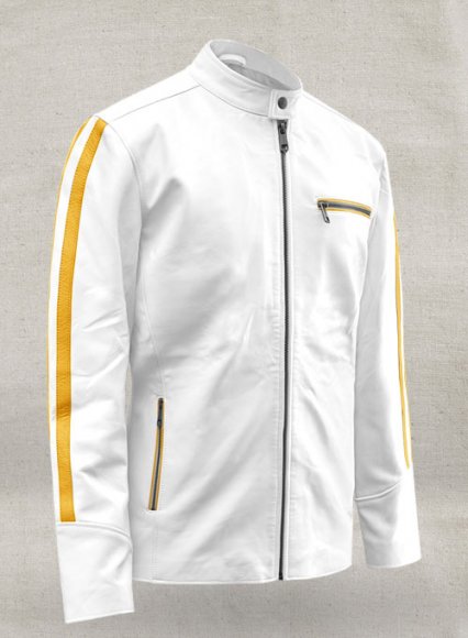 Yellow Stripe Leather Jacket # 100