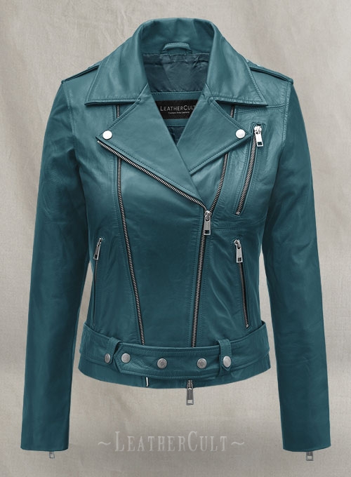 Prussian Blue Washed & Wax Jessica Alba Leather Jacket #2 - Click Image to Close