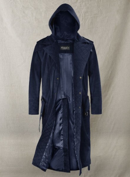 Dark Blue Suede Assassin\'s Creed Jacob Frye Leather Long Coat