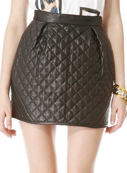 Ecru Quilted Leather Skirt - # 428