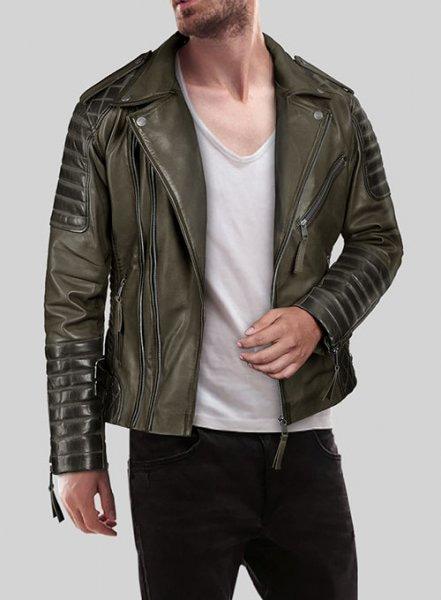 Men's olive leather on sale jacket