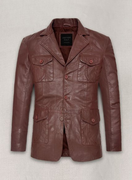 (image for) Soft Maroon Washed & Wax Leather Blazer - #716