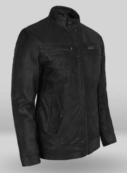 (image for) Distressed Black Leather Jacket # 616