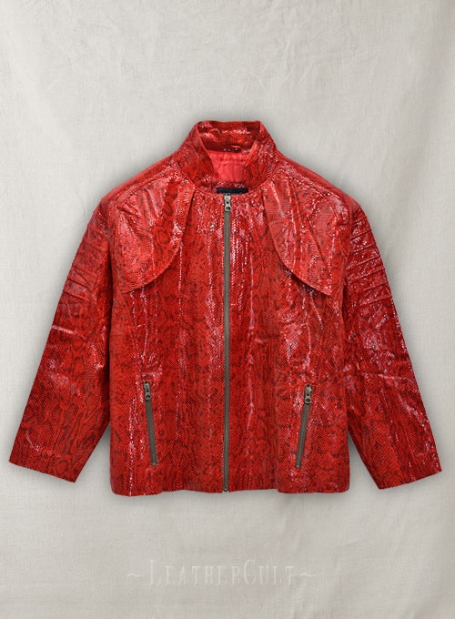 Shiny Red Python Leather Jacket # 265 - 46 Female - Click Image to Close