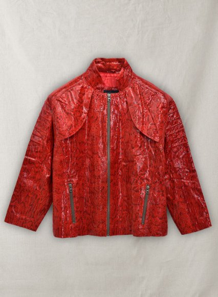 Shiny Red Python Leather Jacket # 265 - 46 Female