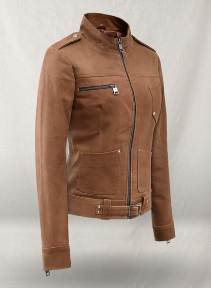 Light Vintage Tan Hide Jennifer Morrison Leather Jacket #2