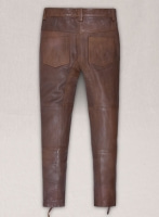 (image for) Spanish Brown Washed and Wax Leather Biker Jeans - Style #502