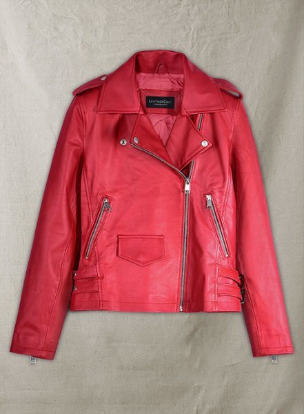 (image for) Soft Raspberry Red Gigi Hadid Leather Jacket #2