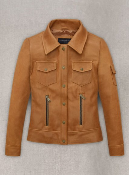Canberra Tan Gigi Hadid Leather Jacket