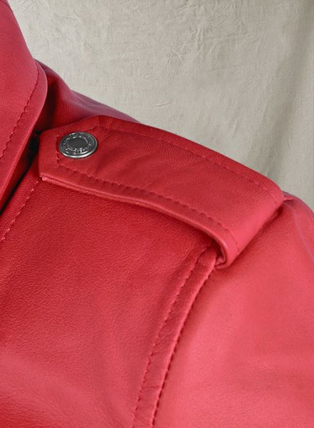 (image for) Soft Raspberry Red Gigi Hadid Leather Jacket #2