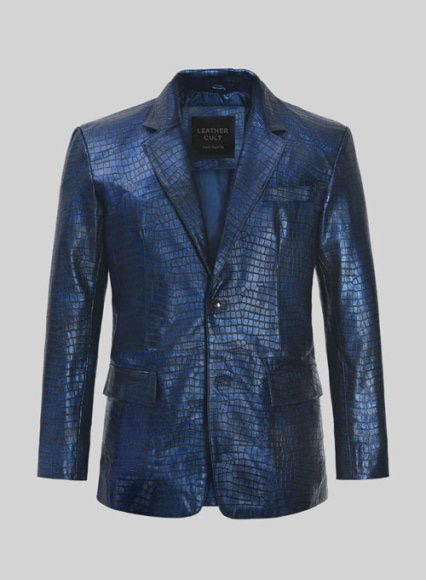 Croc Metallic Blue Leather Blazer