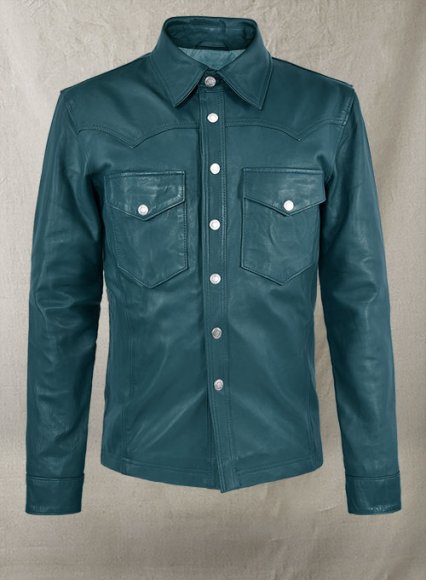 (image for) Soft Prussian Blue V Tab Leather Shirt Jacket