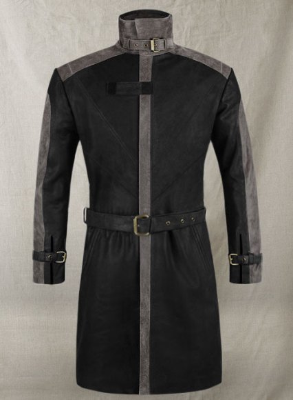 Distressed Black Aiden Pearce Watch Dog Leather Trench Coat