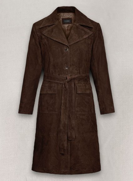 Dark Brown Suede Alpine Leather Long Coat