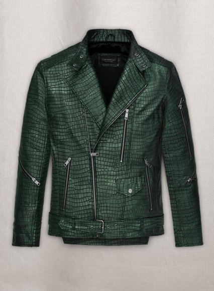 Phantom Croc Metallic Green Leather Jacket