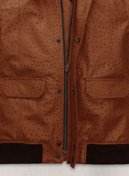 Tan Brown Ostrich Robert Pattinson Leather Jacket #3