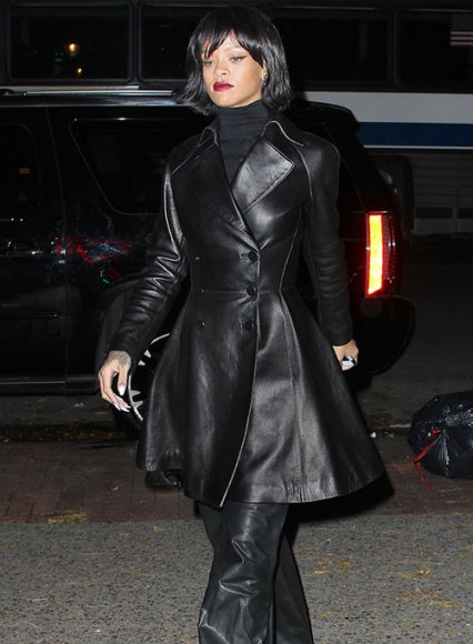 Rihanna Leather Trench Coat