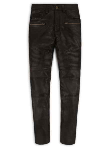(image for) Soft Dark Brown Leather Biker Jeans #512