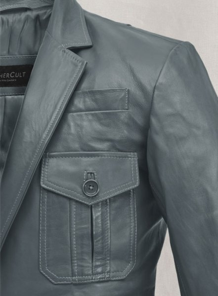 Soft Sherpa Gray Washed and Wax Leather Blazer - #712