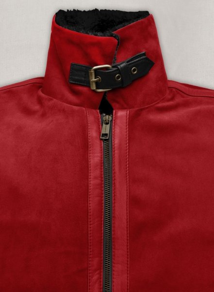 (image for) Lava Red Suede Ryan Reynolds Black Sherpa Leather Jacket