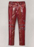 (image for) Bold Red Python Electric Zipper Mono Leather Pants