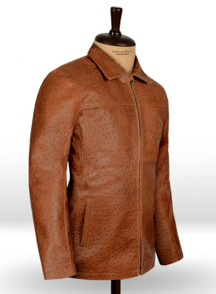 (image for) Tan Brown Ostrich Leather Hipster Jacket #2