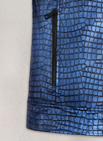 (image for) Gleaming Croc Metallic Blue Leather Jacket
