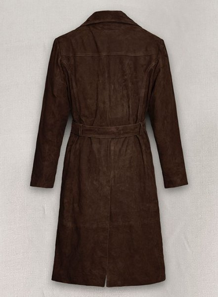 Dark Brown Suede Alpine Leather Long Coat