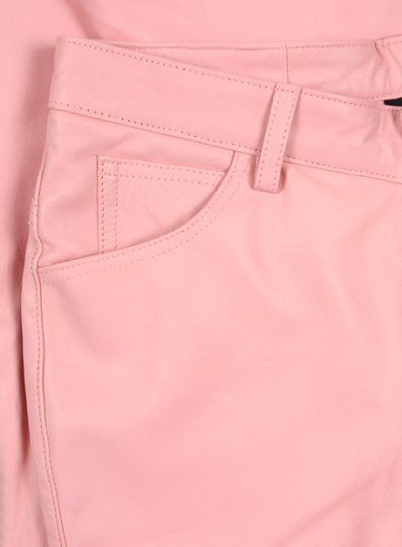 Light Pink Leather Biker Jeans - Style #1