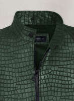 (image for) Gleaming Croc Metallic Green Leather Jacket