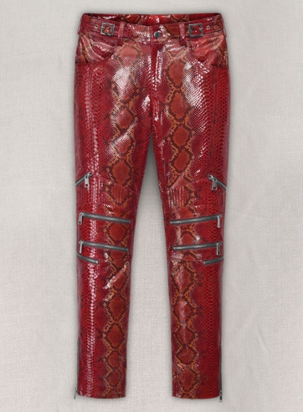 (image for) Bold Red Python Electric Zipper Mono Leather Pants
