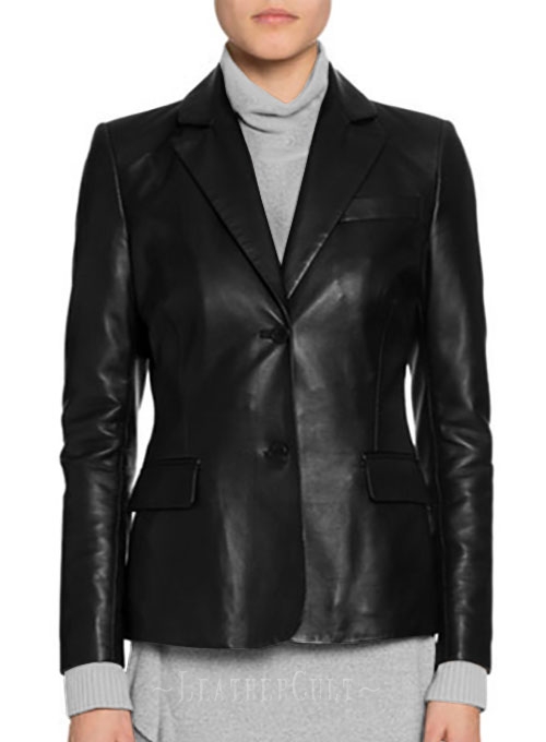 Black Stretch Leather Blazer - Click Image to Close