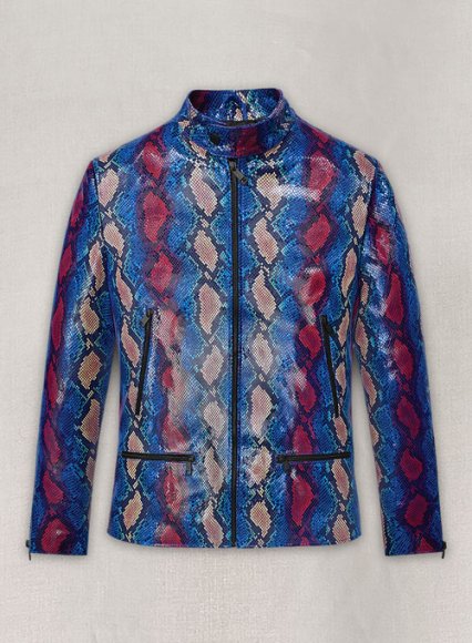 Glinting Bold Blue Python Leather Jacket