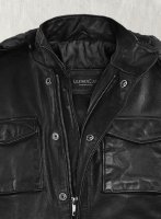 (image for) Black Military M-65 Hood Leather Jacket