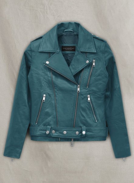 (image for) Prussian Blue Washed & Wax Jessica Alba Leather Jacket #2