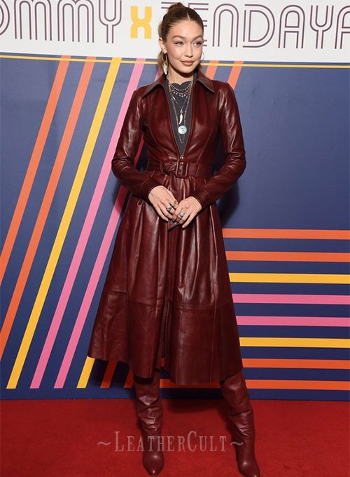 Gigi Hadid Leather Long Coat - Click Image to Close