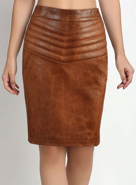 (image for) Cognac Front Yoke Leather Skirt #454