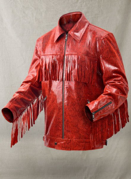 LeatherCult.Com - Shiny Red Python Leather Jacket #889