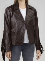 (image for) Soft Brown Washed & Wax Kendall Jenner Leather Jacket #3