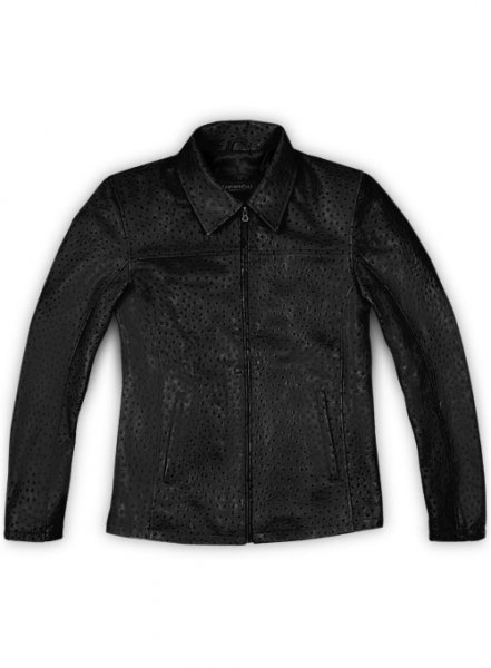 Black Ostrich Leather Hipster Jacket #2